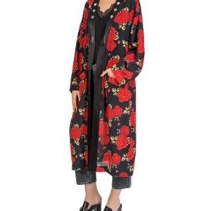 The Kooples Rose Kimono Robe - Red and Black